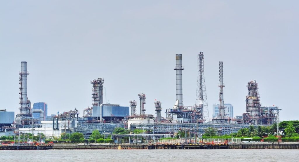 Oil and gas refinery on a waterfront
